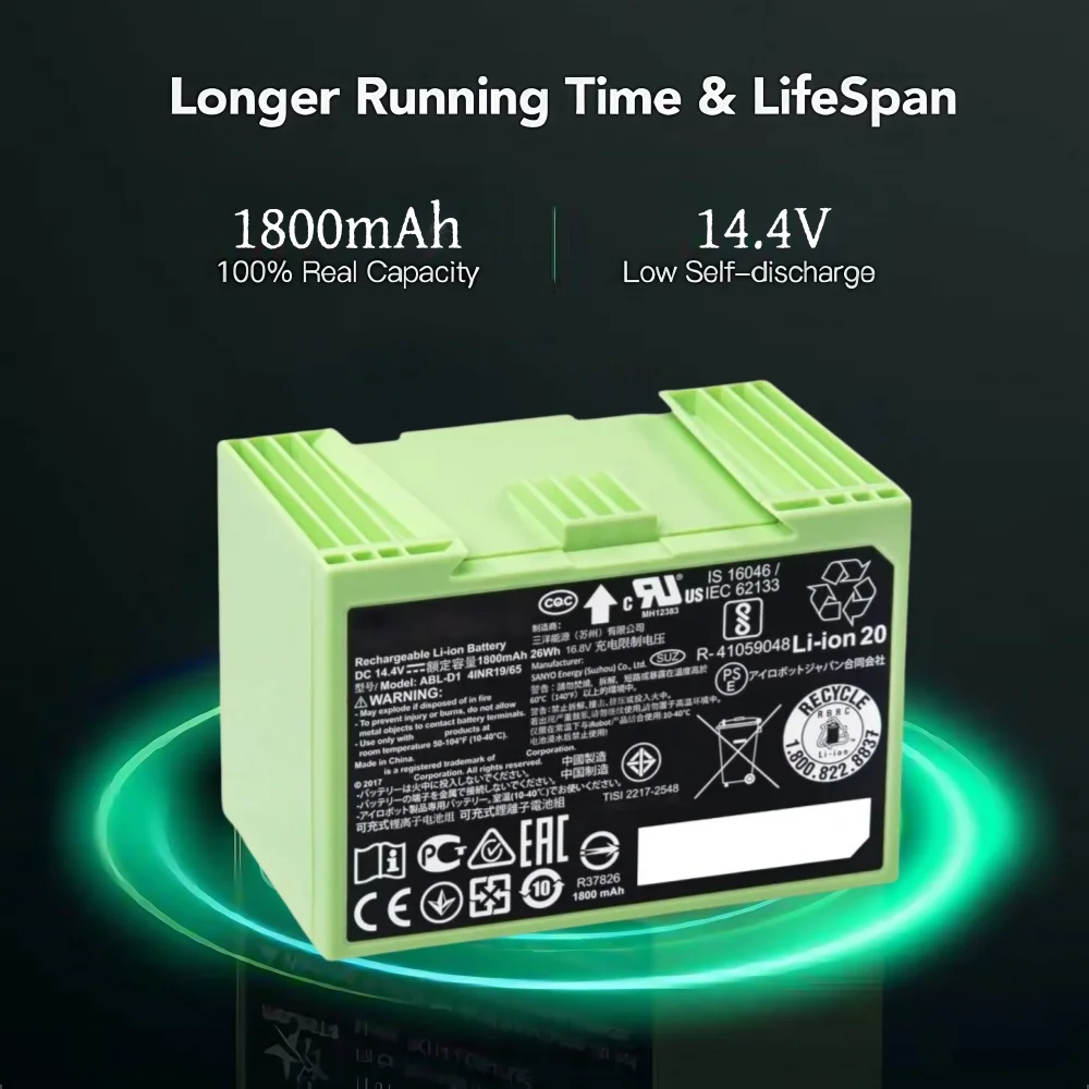 4S Lipo Battery 14.8V 6000Mah - For iRobot Roomba i7 Rechargeable Battery